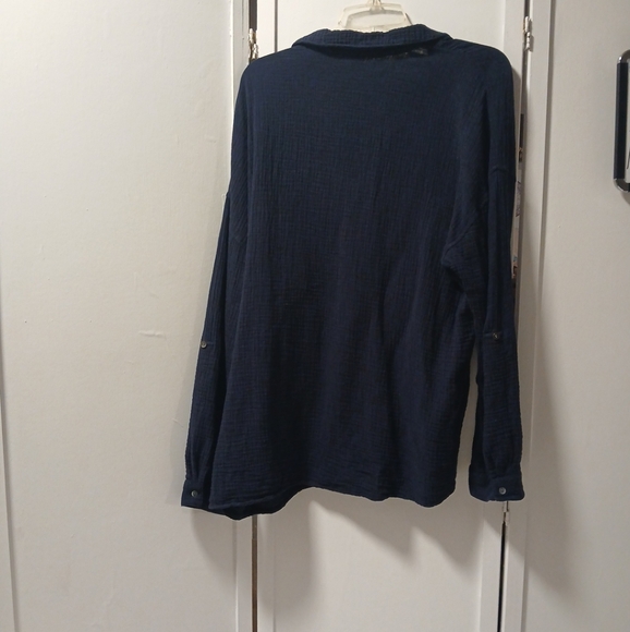 Magaschoni Shirt Womens Gauze Button Down Roll Up Sleeves Size L - Picture 2 of 9